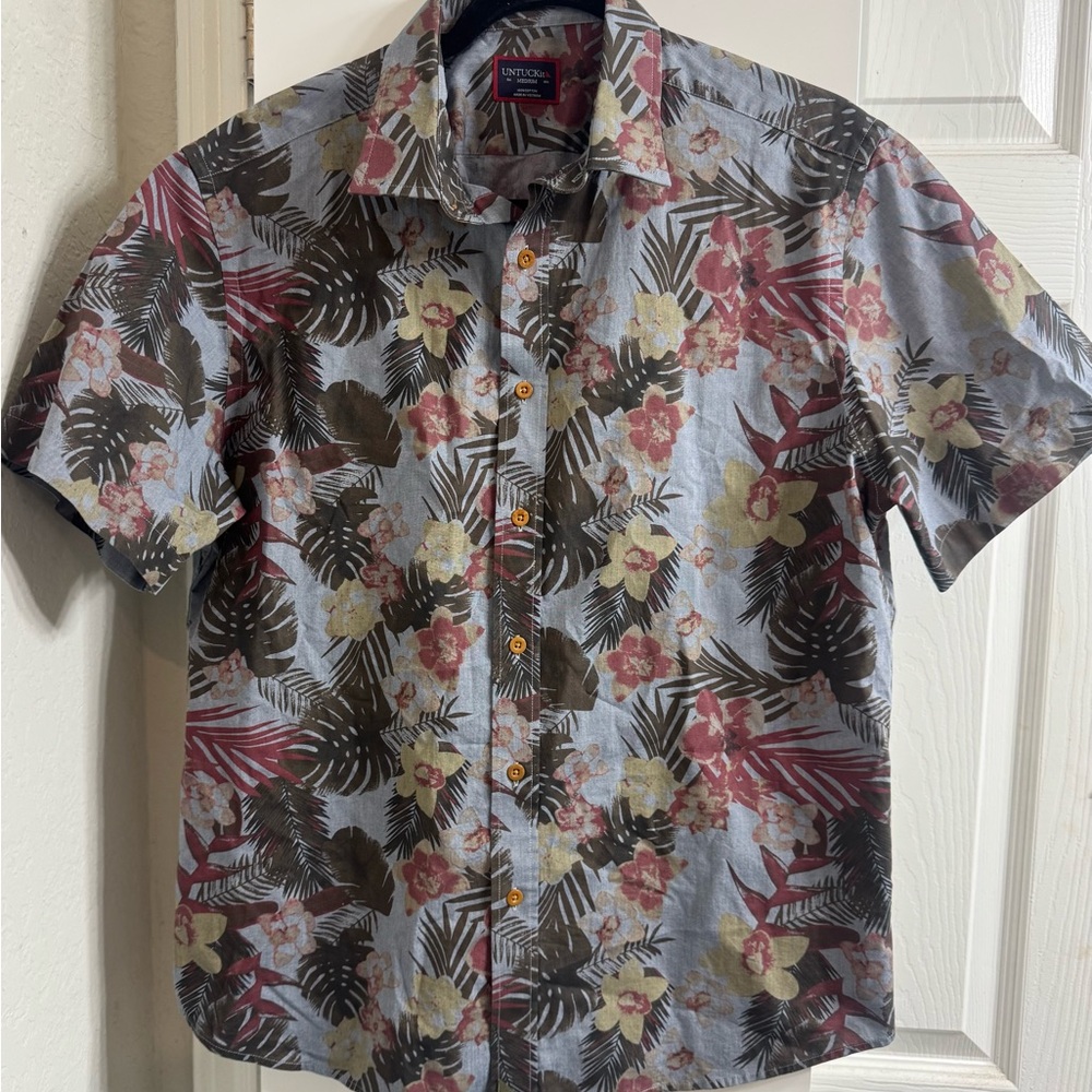 UNTUCKit Floral Button Down Shirt - Red, Brown, Cream